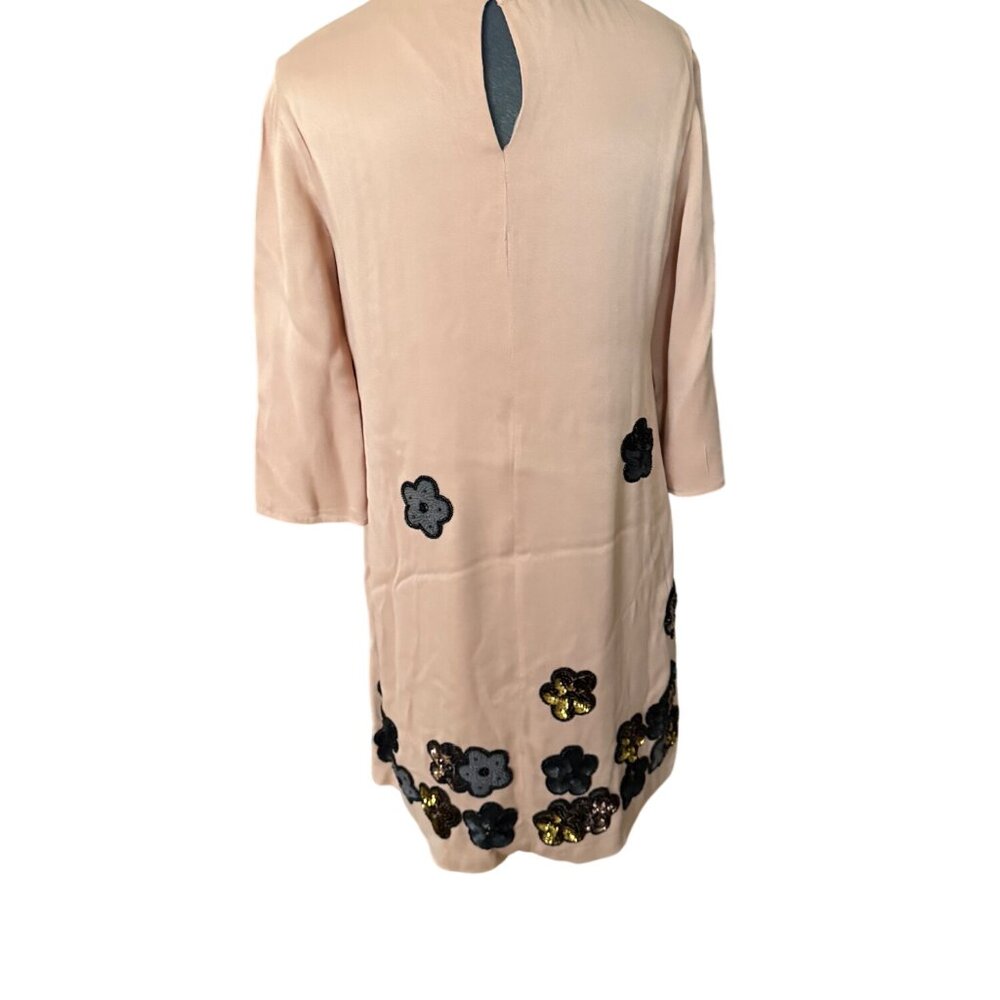 French Connection Shift Dress With Black & Gold Floral Sequin Embellishments Siz - Picture 3 of 9